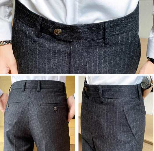 Boutique Fashion Solid Color Plaid Striped Men's Casual Business Office Formal Casual Suit Pants Groom's Wedding Dress Trousers
