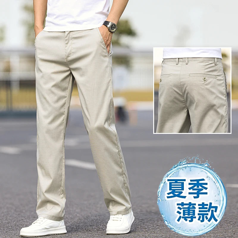 Men's Casual Straight Leg Pants Summer Thin Ice Silk Loose Fit Long Trousers Faionable Urban Sle Breathable Lightw...