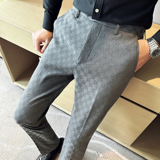 New Men Casual Plaid Suit Pants Fashion Men's Slim Fit Business Social Dress Pants Formal Wedding Social Party Male Trousers