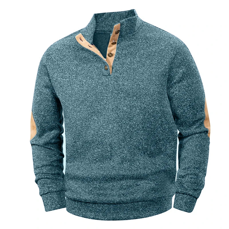 Men's Casual Long Sleeve Sweatshirt Stand Button Pullover Streetwear Outdoor Lightweight Breathable Coats Solid Color Tops