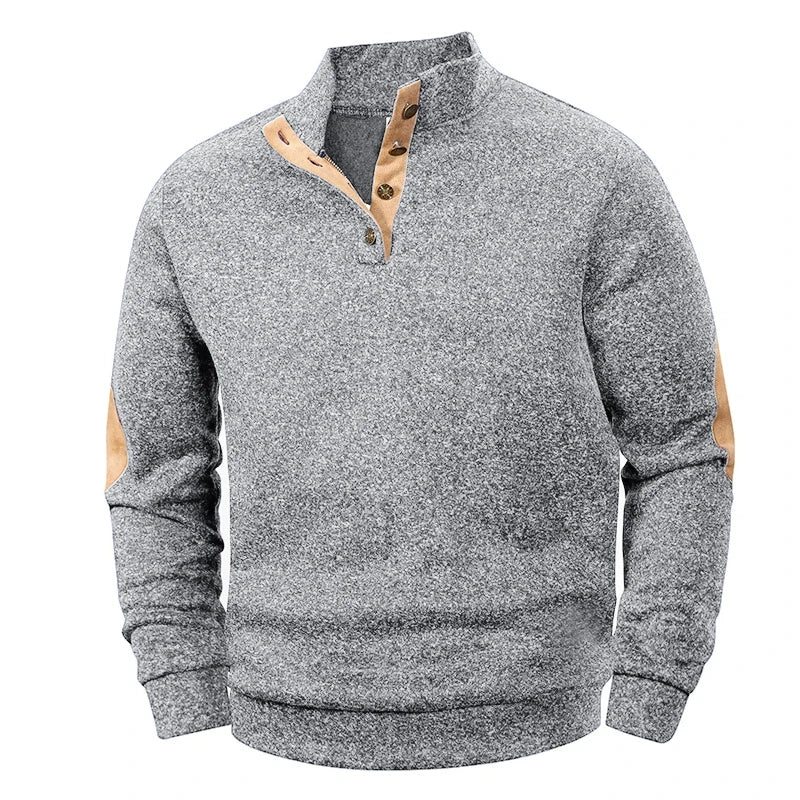 Men's Casual Long Sleeve Sweatshirt Stand Button Pullover Streetwear Outdoor Lightweight Breathable Coats Solid Color Tops