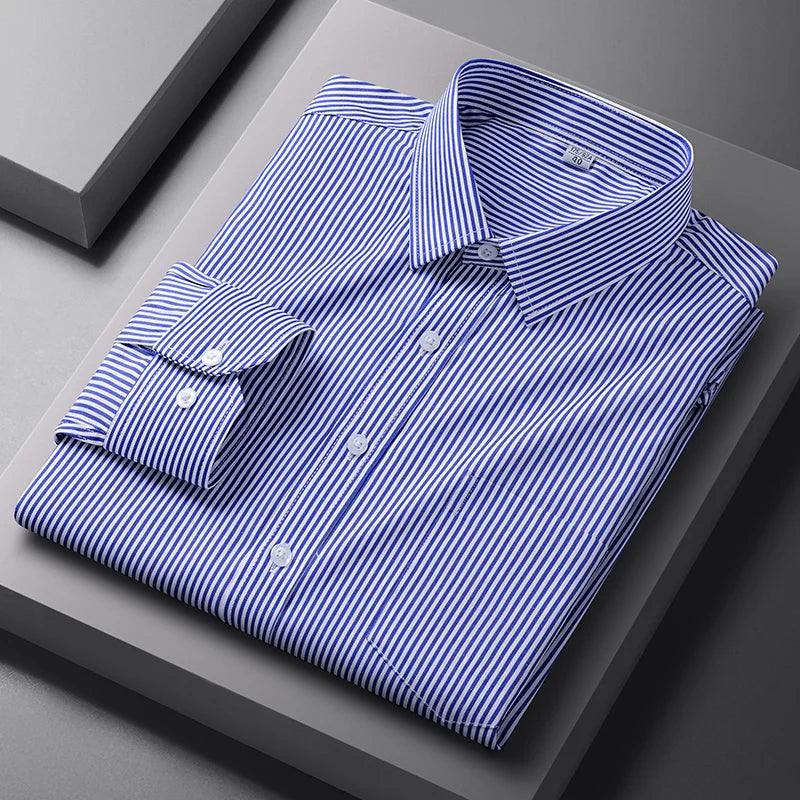 Men Formal Shirt Long Sleeve Office Solid Color Anti-Wrinkle Fashion Business Pocket White Social Pocket OfficeWhite Shirt S-5XL