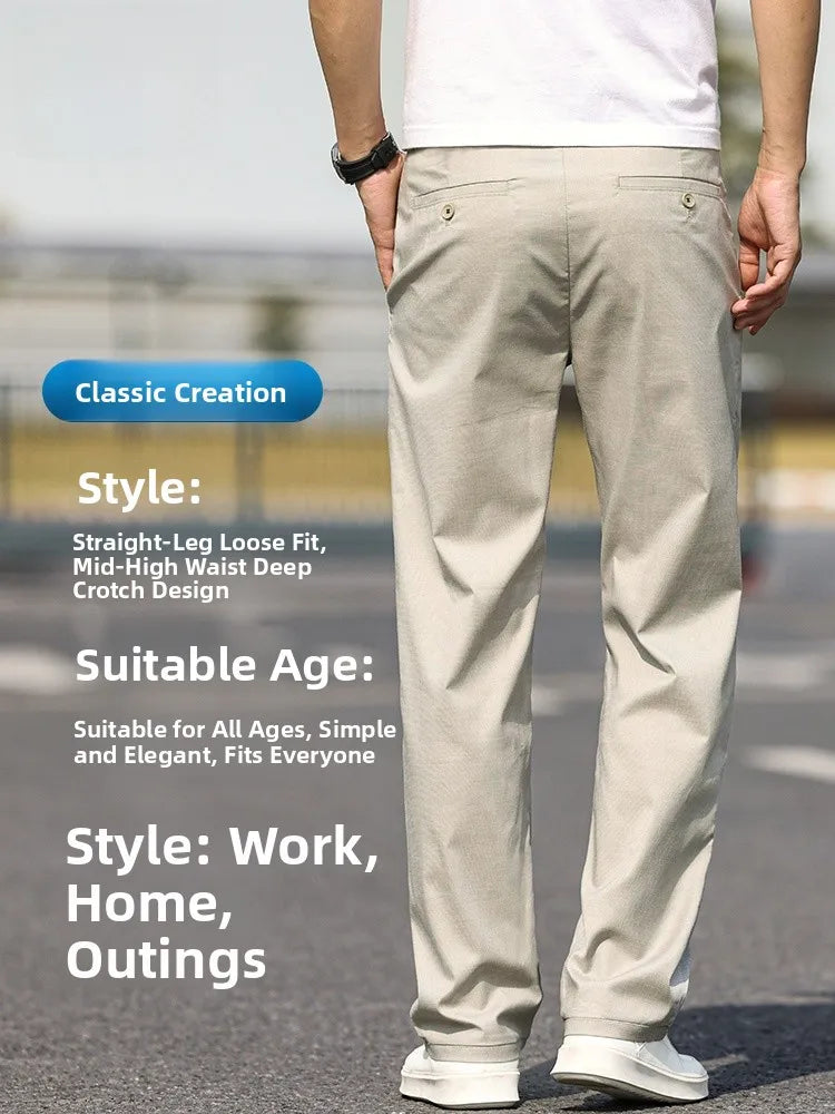 Men's Casual Straight Leg  Pants Summer Thin Ice Silk Loose Fit Long Trousers Faionable Urban Sle Breathable Lightw...