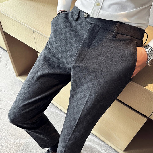 New Men Casual Plaid Suit Pants Fashion Men's Slim Fit Business Social Dress Pants Formal Wedding Social Party Male Trousers