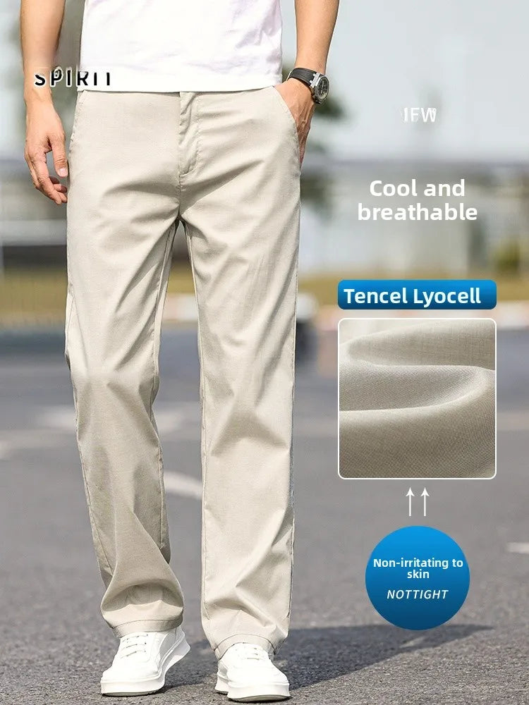 Men's Casual Straight Leg  Pants Summer Thin Ice Silk Loose Fit Long Trousers Faionable Urban Sle Breathable Lightw...