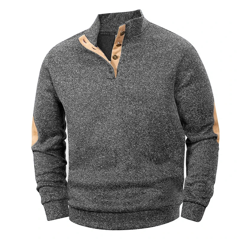 Men's Casual Long Sleeve Sweatshirt Stand Button Pullover Streetwear Outdoor Lightweight Breathable Coats Solid Color Tops