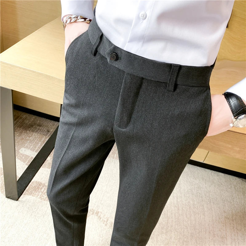 Boutique Fashion Solid Color Plaid Striped Men's Casual Business Office Formal Casual Suit Pants Groom's Wedding Dress Trousers