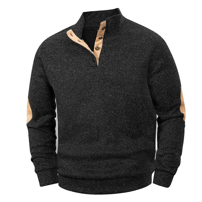 Men's Casual Long Sleeve Sweatshirt Stand Button Pullover Streetwear Outdoor Lightweight Breathable Coats Solid Color Tops