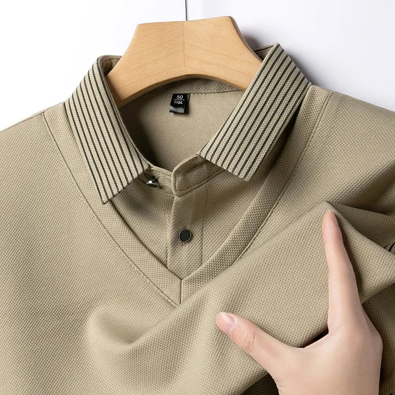 Autumn and Winter Long Sleeved T-shirt Men's Fashion Fake Two-piece Base Shirt Loose Casual Collar Top Solid Color Warm Top