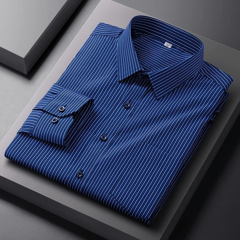 Men Formal Shirt Long Sleeve Office Solid Color Anti-Wrinkle Fashion Business Pocket White Social Pocket OfficeWhite Shirt S-5XL