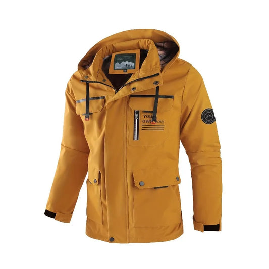 Spring and Autumn New Men's Windbreaker Outdoor Soft Shell Windproof Waterproof Jacket Long-Sleeved Hooded Solid Color Jacket