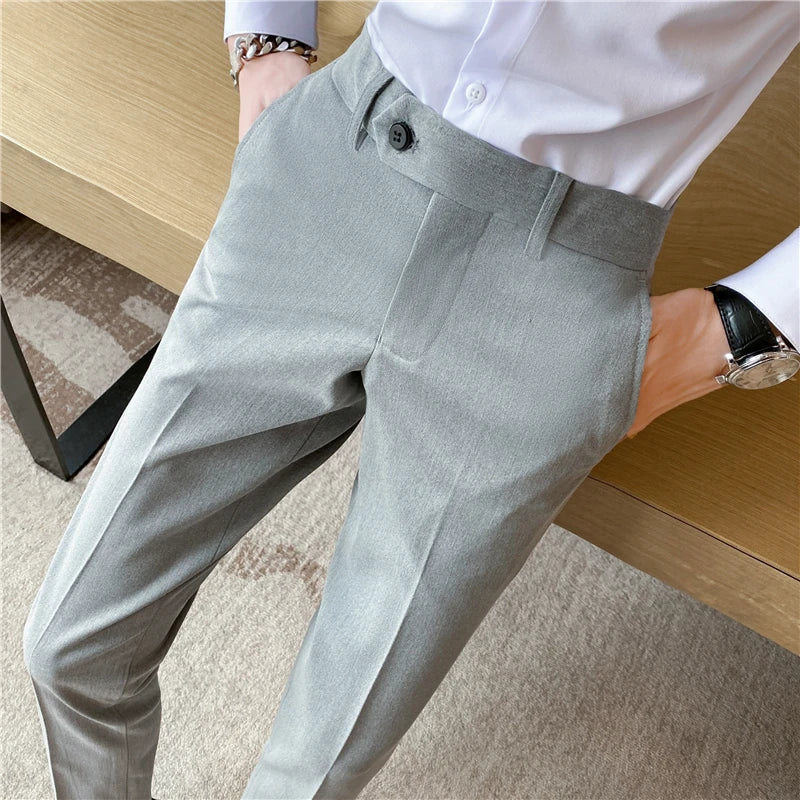 Boutique Fashion Solid Color Plaid Striped Men's Casual Business Office Formal Casual Suit Pants Groom's Wedding Dress Trousers