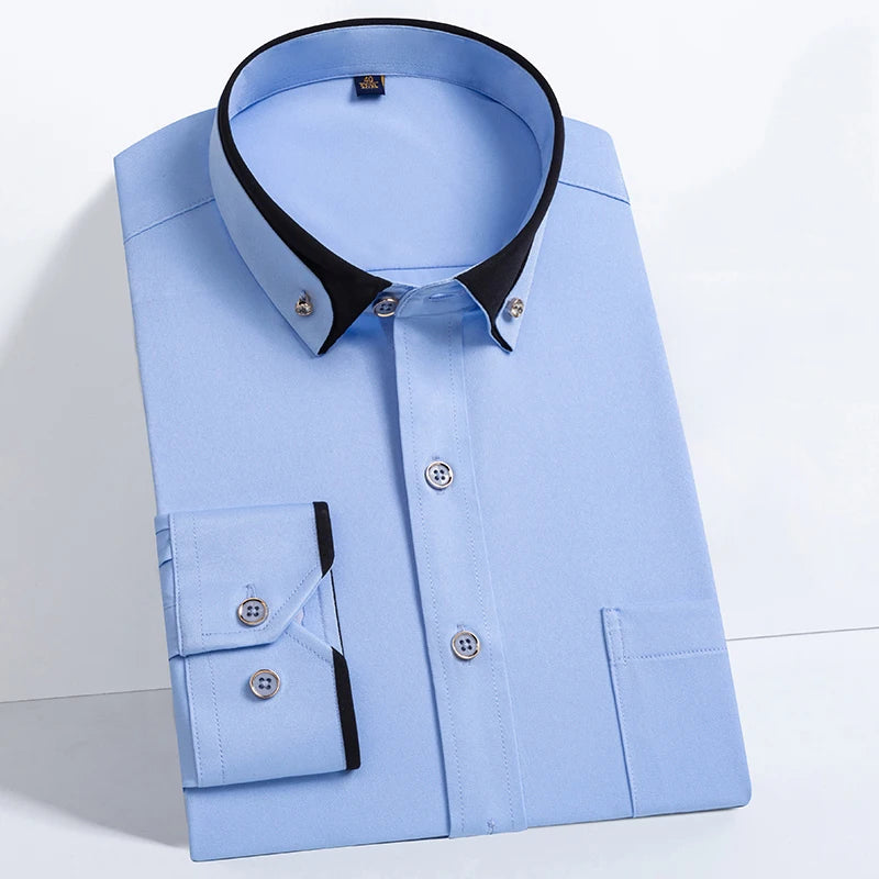 Men's Formal Long Sleeve Diamond Button Color Block Shirts with Left Chest Pocket - Wrinkle Free Stretch Silky Comfort Easy Care
