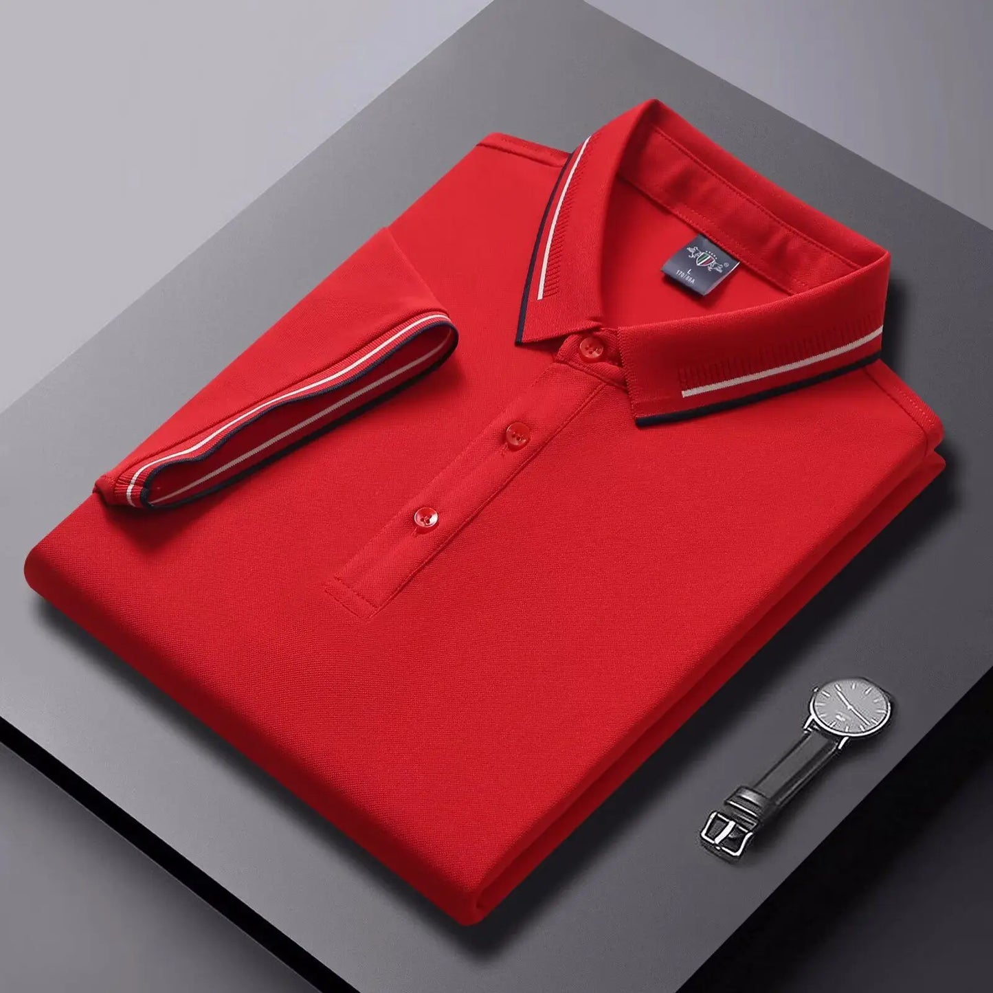 Men's POLO T-shirt Short sleeve shirt 5XL high stretch ice silk summer business casual non-ironing solid color anti-wrinkle