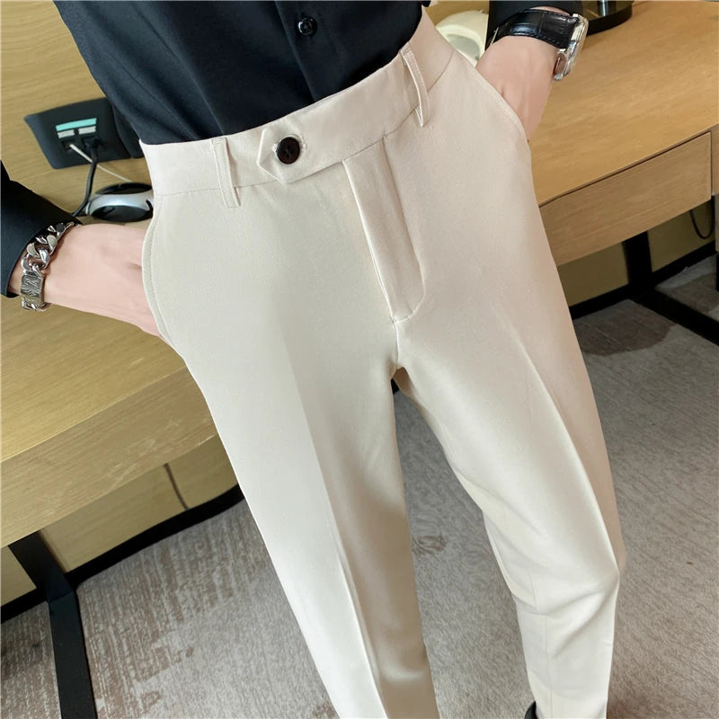Boutique Fashion Solid Color Plaid Striped Men's Casual Business Office Formal Casual Suit Pants Groom's Wedding Dress Trousers