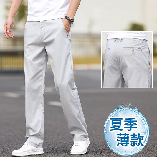 Men's Casual Straight Leg  Pants Summer Thin Ice Silk Loose Fit Long Trousers Faionable Urban Sle Breathable Lightw...