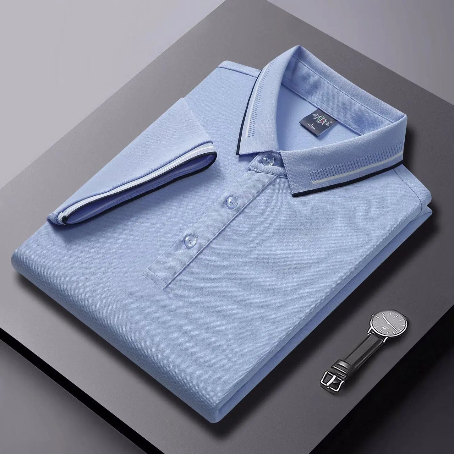 Men's POLO T-shirt Short sleeve shirt 5XL high stretch ice silk summer business casual non-ironing solid color anti-wrinkle