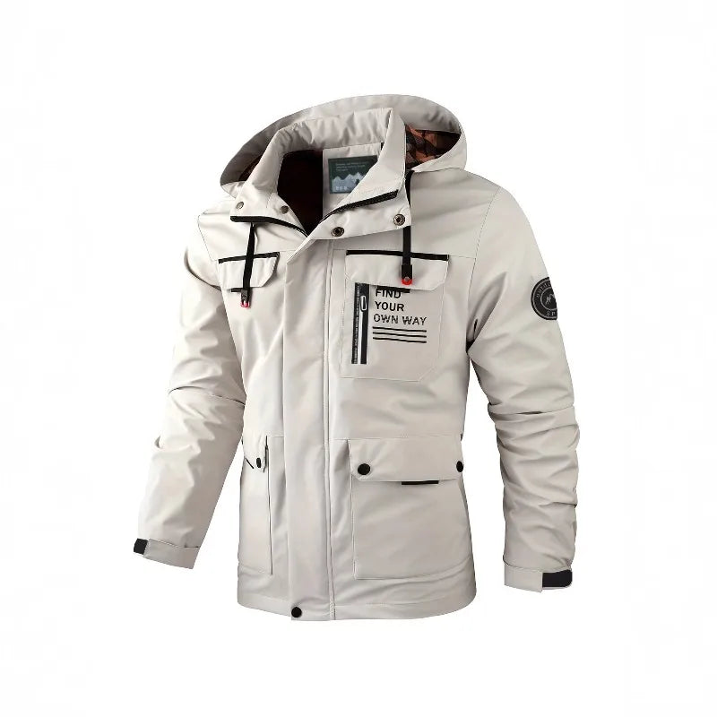 Spring and Autumn New Men's Windbreaker Outdoor Soft Shell Windproof Waterproof Jacket Long-Sleeved Hooded Solid Color Jacket