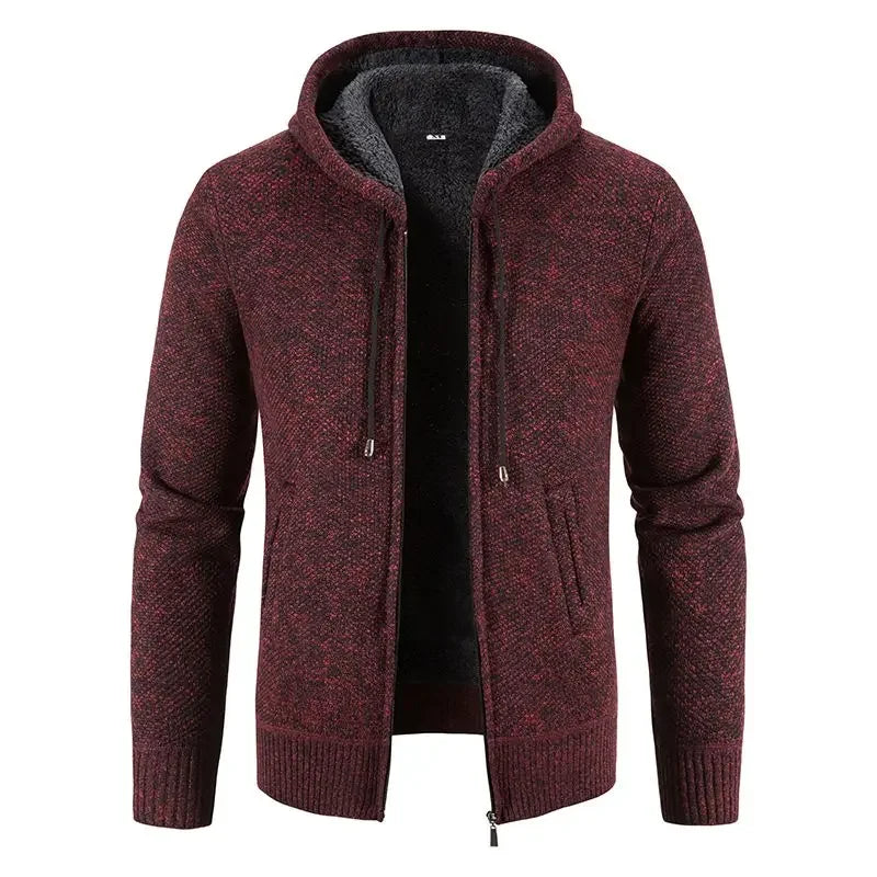 Autumn and Winter Casual Sweater Plus Velvet Thickened Baseball Collar Men's Loose Color-blocked Sweater Thermal Jacket JJ393