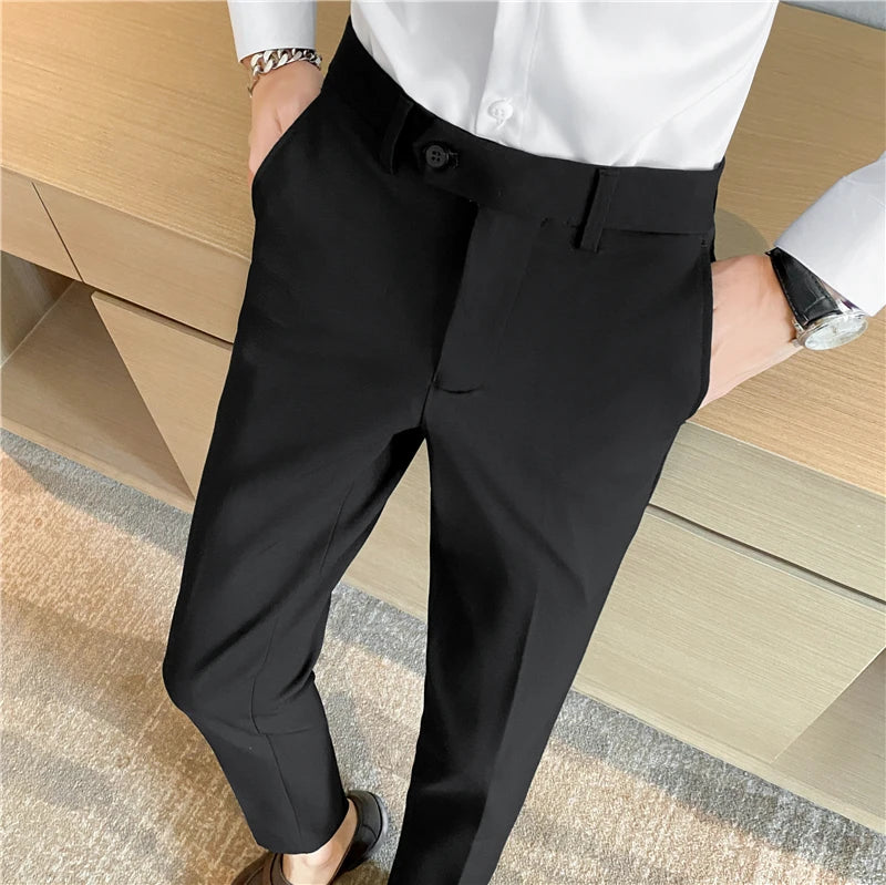 Boutique Fashion Solid Color Plaid Striped Men's Casual Business Office Formal Casual Suit Pants Groom's Wedding Dress Trousers