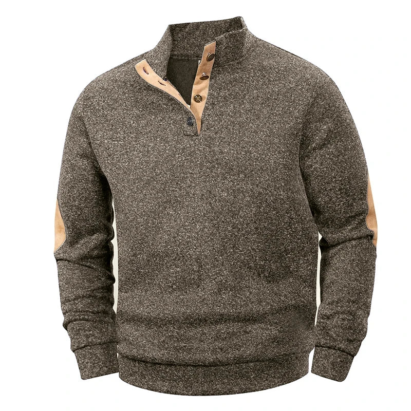 Men's Casual Long Sleeve Sweatshirt Stand Button Pullover Streetwear Outdoor Lightweight Breathable Coats Solid Color Tops