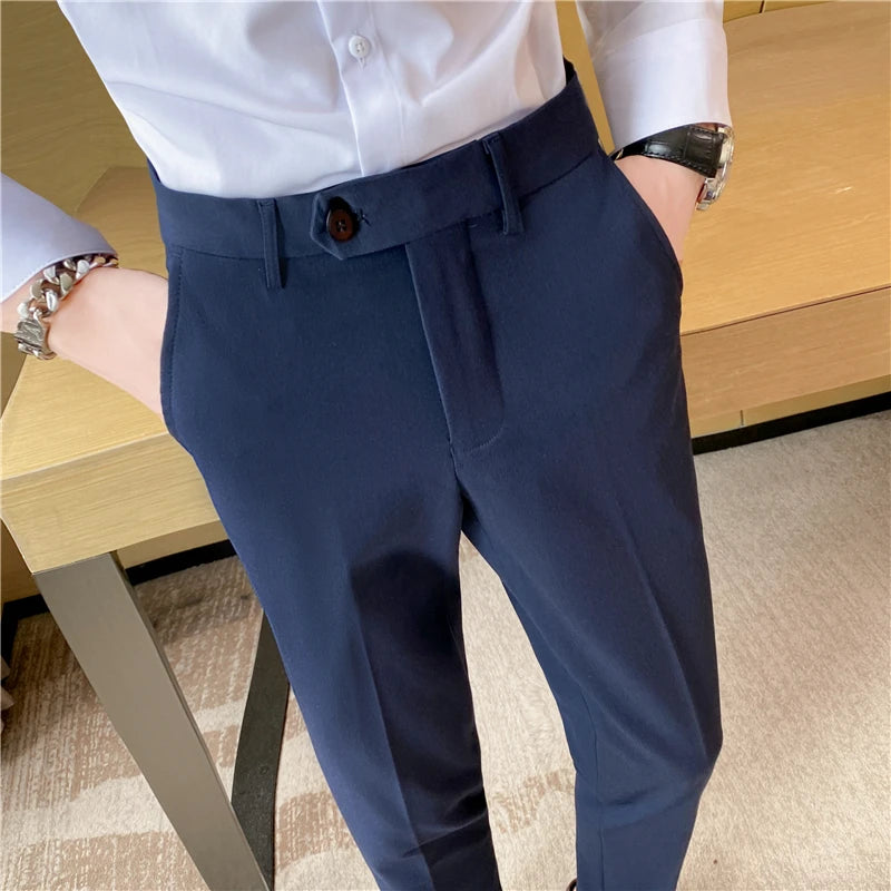 Boutique Fashion Solid Color Plaid Striped Men's Casual Business Office Formal Casual Suit Pants Groom's Wedding Dress Trousers
