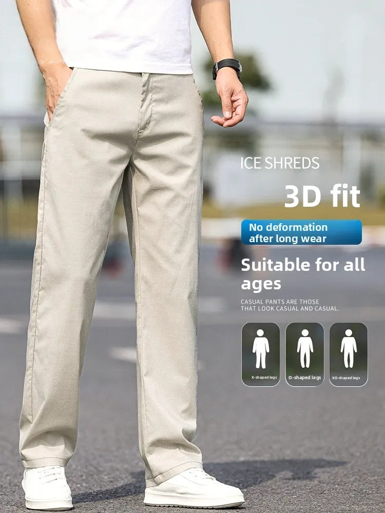 Men's Casual Straight Leg  Pants Summer Thin Ice Silk Loose Fit Long Trousers Faionable Urban Sle Breathable Lightw...