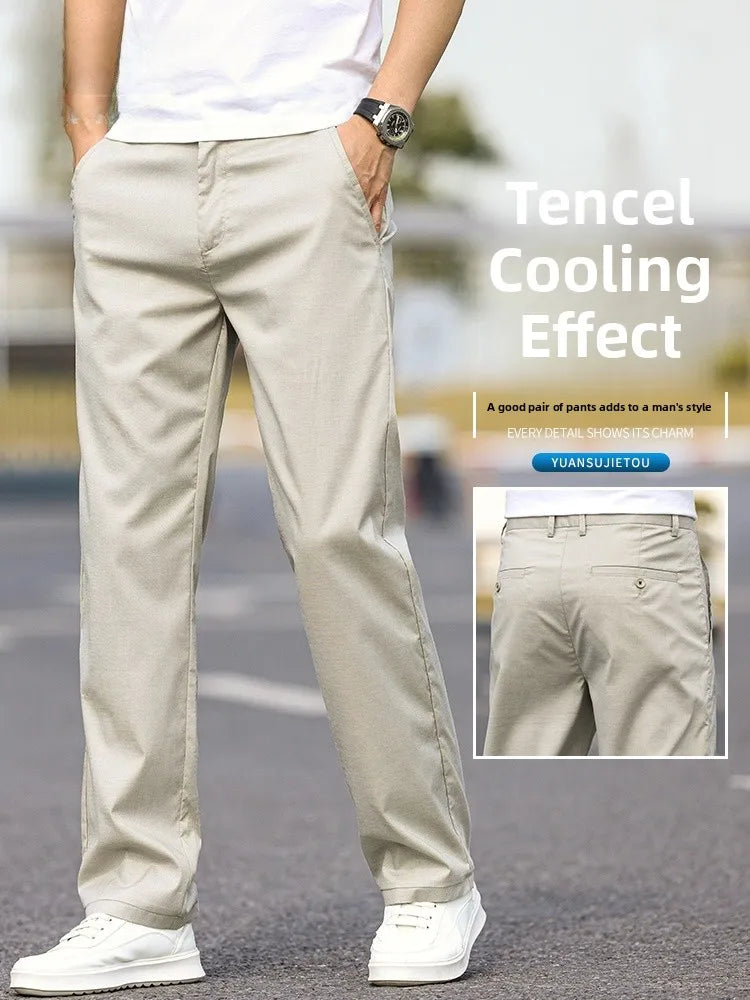 Men's Casual Straight Leg  Pants Summer Thin Ice Silk Loose Fit Long Trousers Faionable Urban Sle Breathable Lightw...